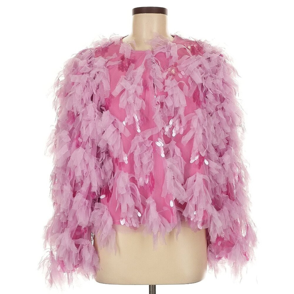 💥SHOWSTOPPER💥Jazzy 20's Flapper Style Fluffy Tiered Sequined Jacket in Pink - Picture 12 of 16
